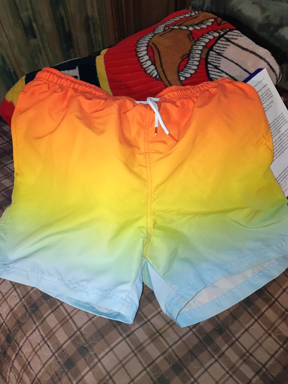 Primark Men's Gradient Orange Yellow to Light Blue Swim Shorts